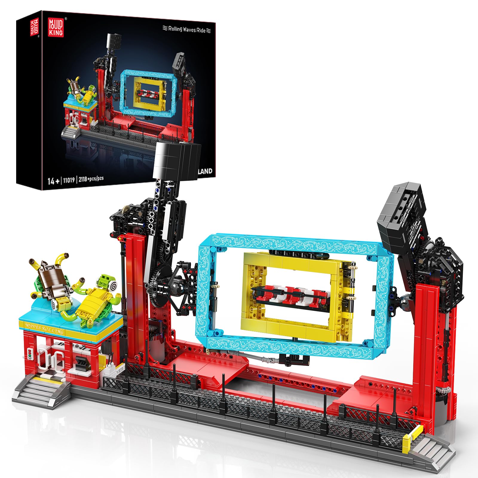 

Mould King 11019 Rolling Wave Ride Amusement Park Model Building Blocks Set, 2,118+ Pieces, 3 Electric XL Motors, 2.4G Remote Control, STEM Building