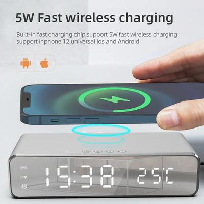 Kablosuz Şarj Cihazı Zaman Çalar Saat LED Dijital Termometre Kulaklık Telefon Şarj Cihazları iPhone Samsung için Hızlı Şarj Dock İstasyonu