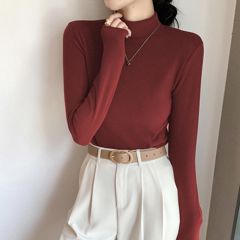 Micro Velvet De Velvet Košile s polovysokým výstřihem Dámská vnitřní podzimní a zimní, vycpaná a zesílená De Velvet střední teplo u krku