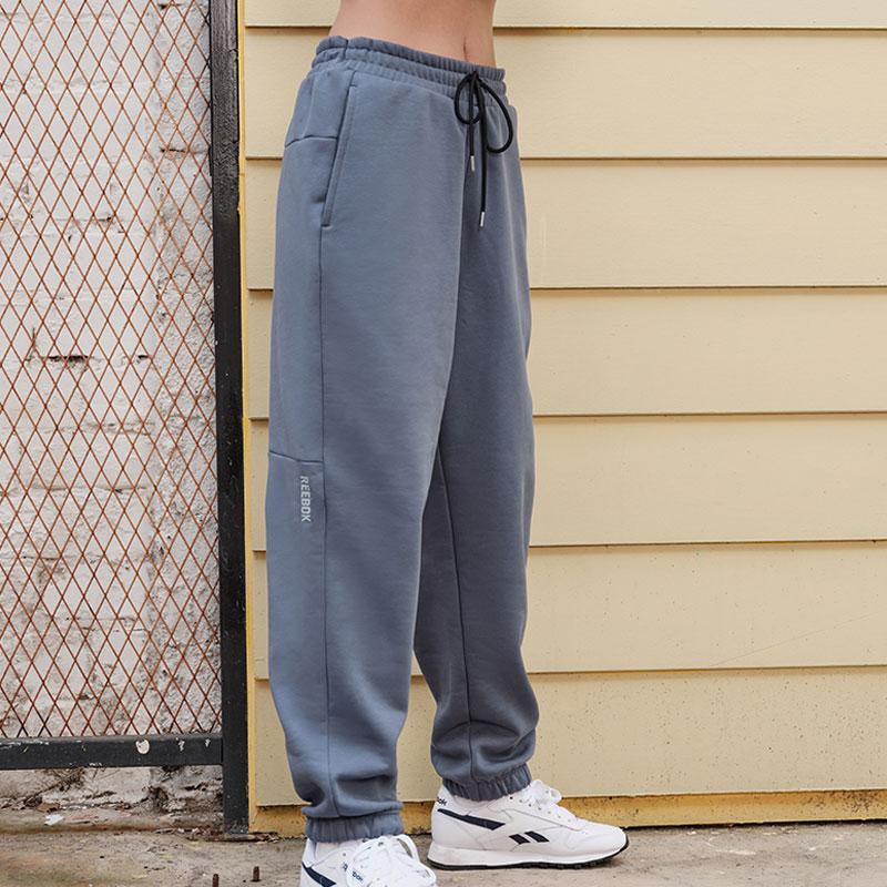 Reebok Solid Color Logo Fleece Knit Joggers Unisex bottoms Blue Gray 23RMF601UGB7