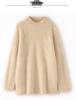 Women's Mink Cashmere Sweater, Semi-High Neck, Thick Loose Knit Pullover
