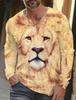 Men's T-shirt pattern lion pattern printing round neck brown 3D printing outdoor daily long sleeved printing clothing designer