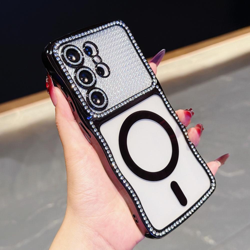 Glitter Diamond for Plating Case for Samsung Galaxy S26 Ultra Plus Bling Camera Protector Transparent Wave Cover