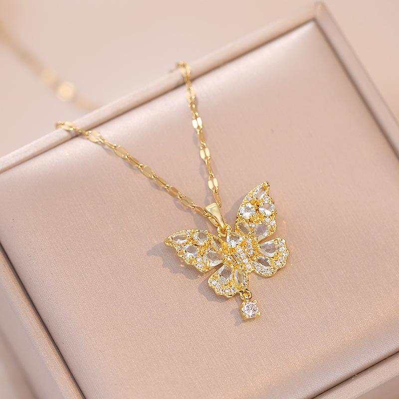 

Роскошное циркон бабочка кулон ожерелье для женщин модный золотой цвет нержавеющая сталь ожерелья для вечеринок ювелирные аксессуары