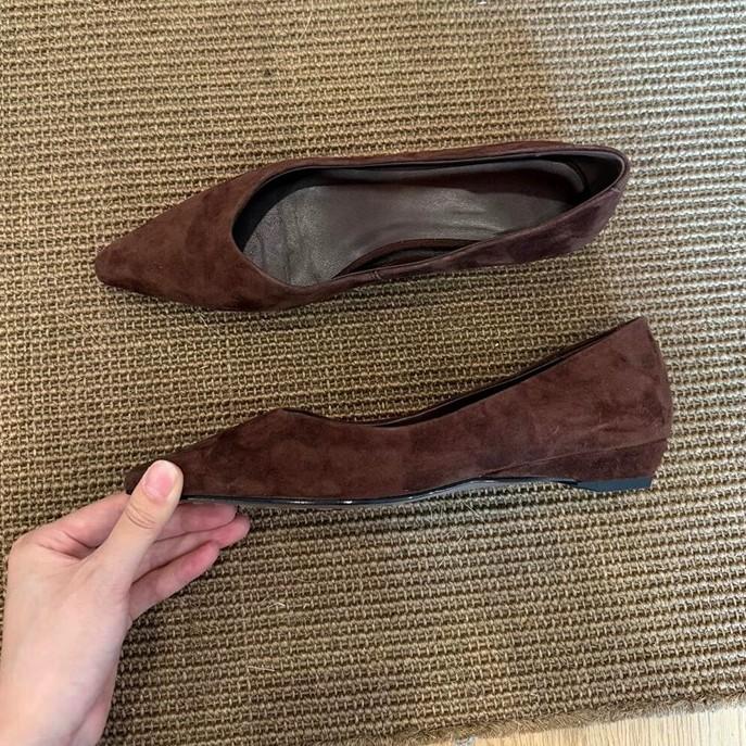 Sheepskin Version~ Minimalist Suede Pointed Head Shallow Mouth Small Wedge Heel Single Shoes Women's 2025 New Autumn Versatile Commuter Shoes