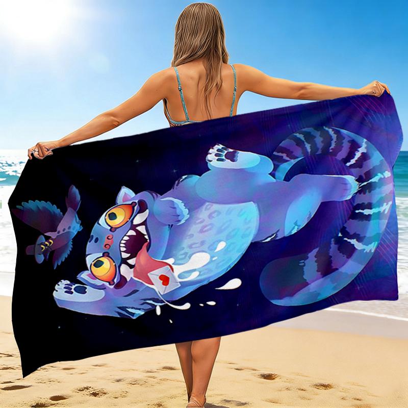 1Pc Space Cat Adventure Beach Towel, Quick Dry, Multi-Use for Beach Pool Gym Yoga Home Travel, Christmas, Halloween, Xmas Gift Em92916