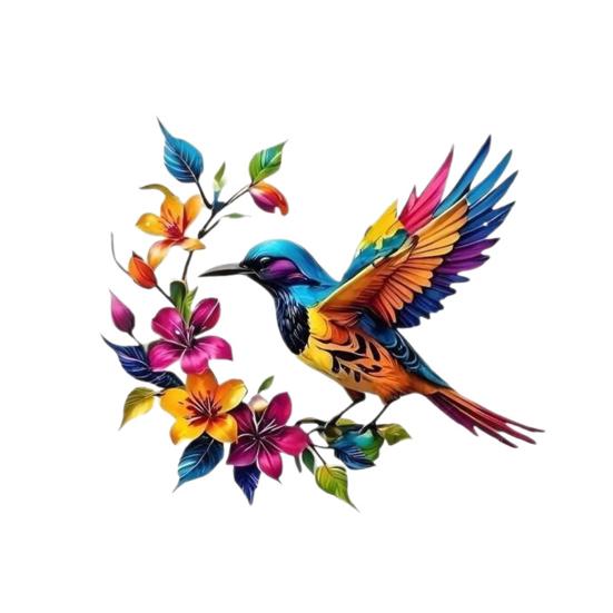 Hummingbird Bloom Metal Wall Bird Wall Decor Art Colorful Floral Iron Hanging Sculpture