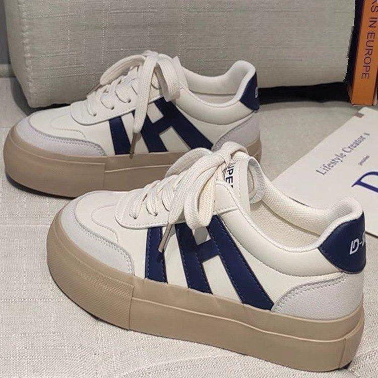

2025 autumn new flat-soled single shoes women s small white shoes color matching lace-up women s casual sports board shoes 35 синий