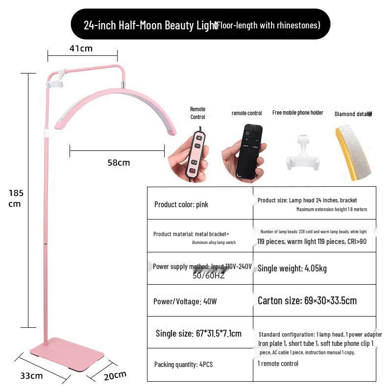 24" U-Shaped LED Beauty Lamp with Floor Stand for Nail, Tattoo, and Eyebrow Art.