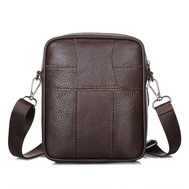Double Zipper Genuine Leather Men’s Crossbody Bag, Multi-Zipper Small Shoulder Bag for Phone, Wallet, Travel & Daily Use