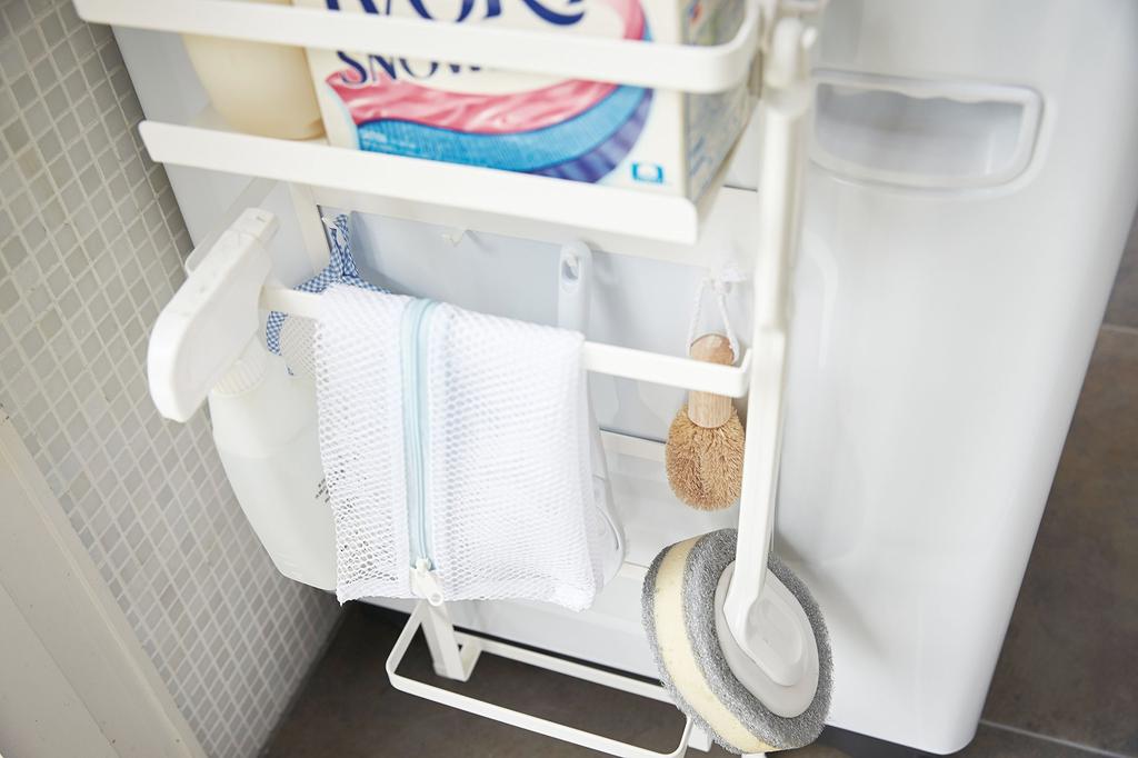 Yamazaki Magnetic Storage Rack for Next to Washing Machine, White, Approx. W28 x D11 x H67cm, Plate, Laundry Rack, Laundry Storage, 3309
