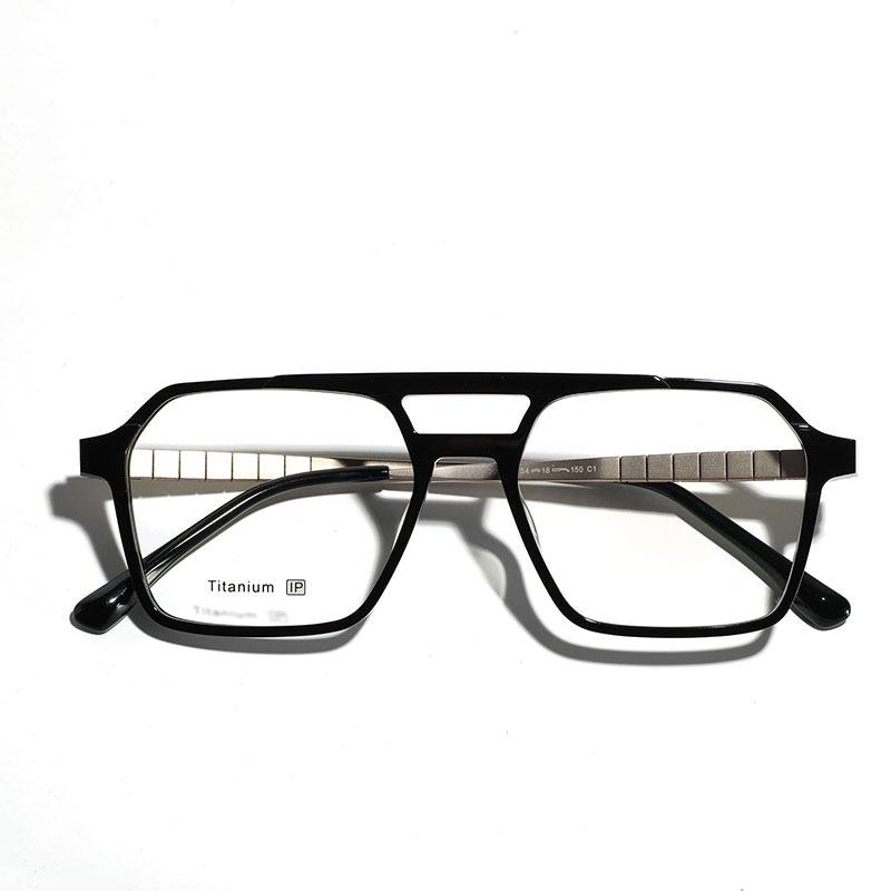 Brillen Retro Doppelsteg Quadratische Platte Flachspiegel Damen Titan Metall Einfacher Spiegel Kurzsichtigkeitsspiegel Herren