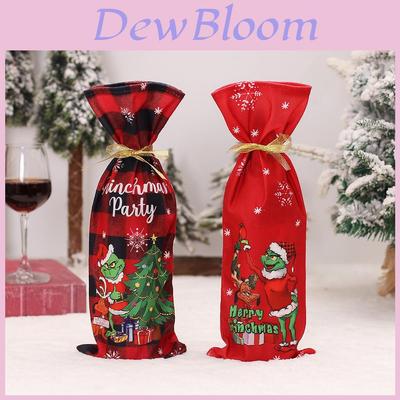 Christmas Scene Decoration Prop Green Monster Grinch Bottle Cover Cartoon Table Wine Bottle Decor