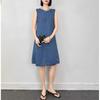 Damen Blau Patchwork Denim Bootausschnitt Sommerkleid