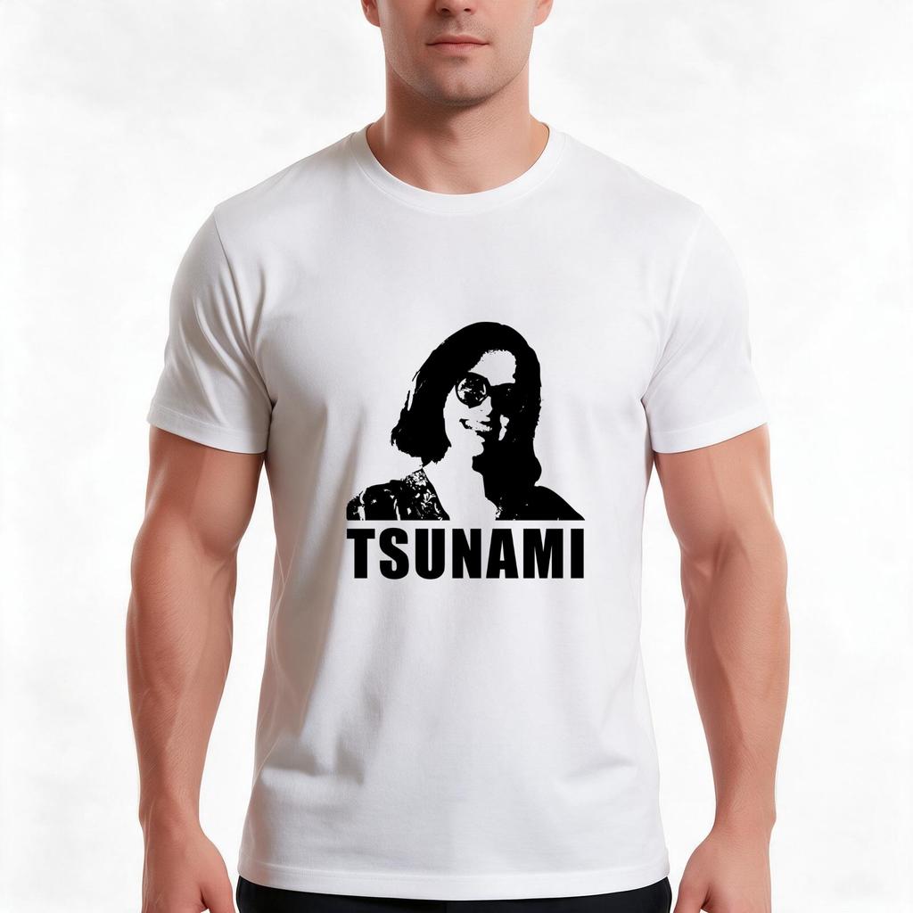 TSUNAMI (in black) TShirt Summer Casual Cotton Tee Oversized Streetwear Tops Vintage Graphic Print Loose Fit Short Sleeve