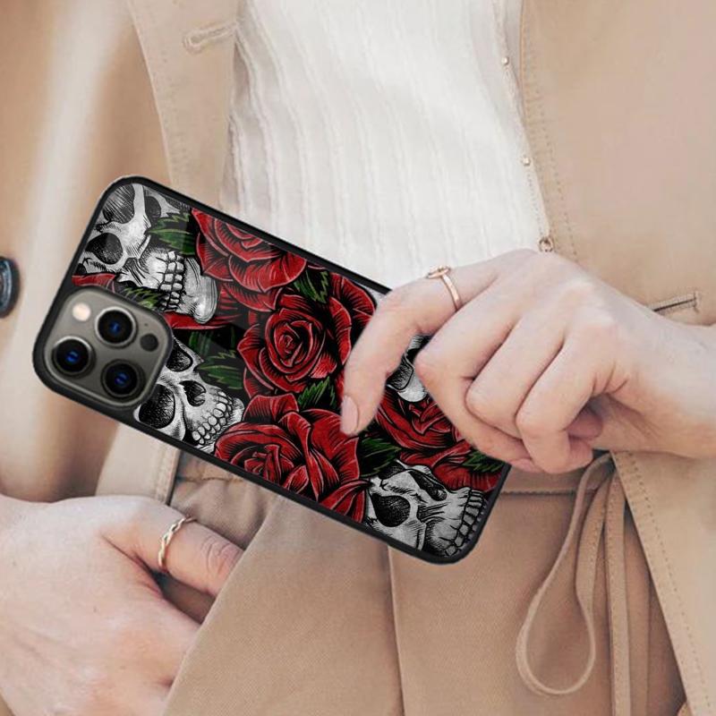

Готический цветочный череп Магнитный чехол для телефона ДЛЯ APPLE iPhone 17 Air 16 14 13 12 Pro Max 15 Plus Беспроводная зарядка С крышкой MagSafe iPhone 13mini