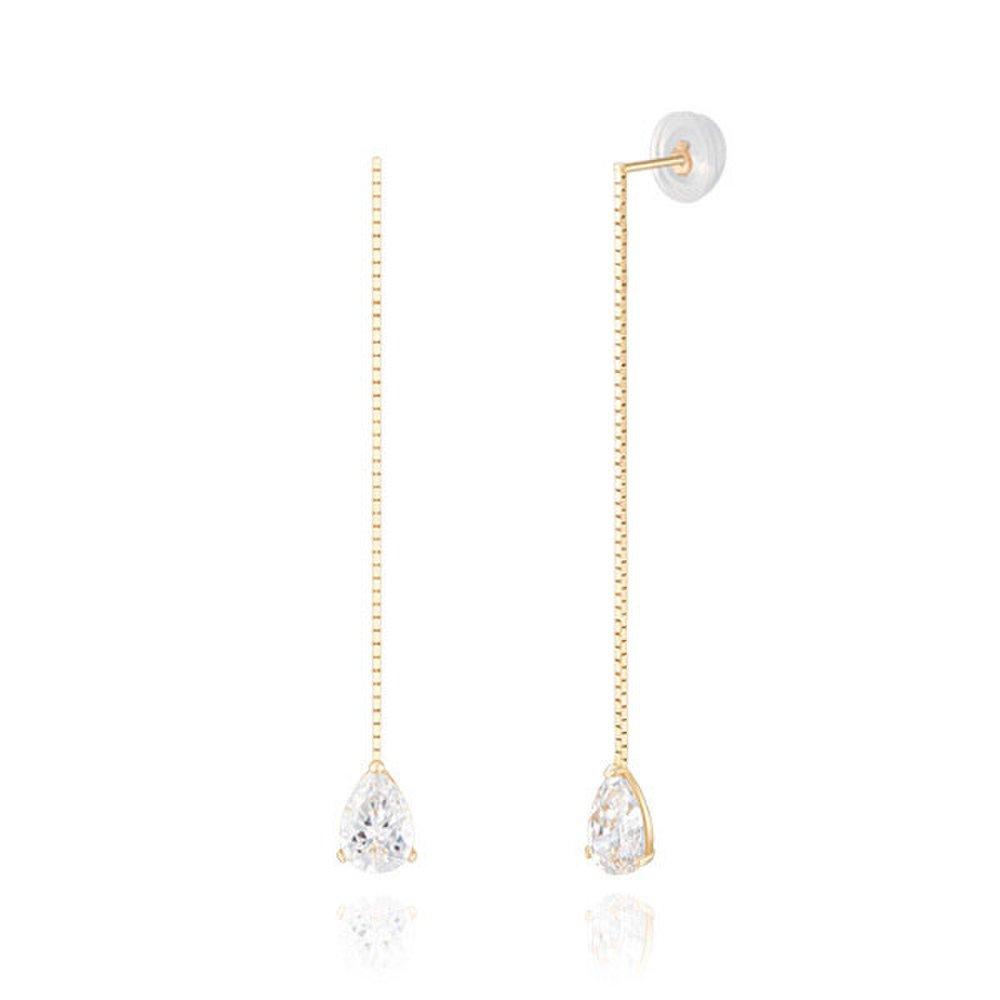 Maison De She 14K Gold Earrings Pure Drop Long Pin Shape