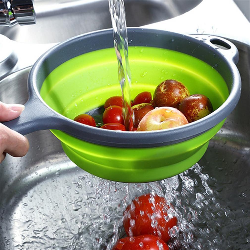 Küchenablaufkorb, zusammenklappbares Silikon-Sieb, faltbares Obst- und Gemüsewaschbecken