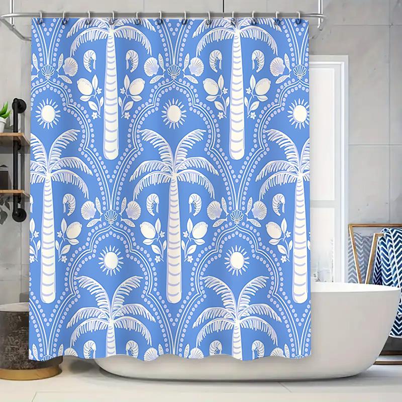 

Blue Palm Tree Shower Curtain For Bathroom Decor - Tropical Design Waterproof Suitable For Wet And Dry Separation Easy-Clean W60H190(CM)-1 Pcs
