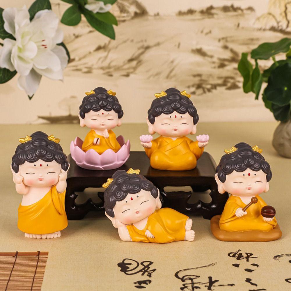Cute Mini Buddha Guanyin Statues Resin Craft Delicate Cartoon Buddha Figures DIY Chinese Style Buddha Ornaments Office Bookshelf