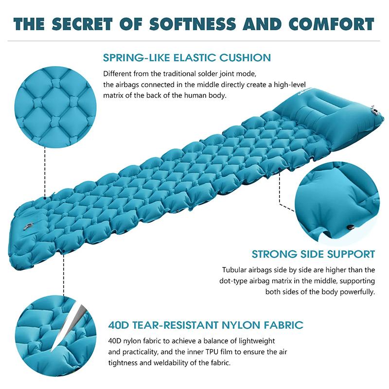

Outdoor inflatable mat is lightweight and portable for outdoor camping, with moisture-proof foot pads and inflatable sleeping mats for lunch breaks 196*68cm зелёный