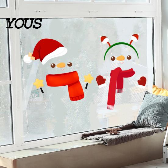 Indoor Outdoor Winter Ornaments Christmas Snowman Static Glass Stickers, Simple Window Clings, Waterproof PVC Clings Holiday Covering for Home