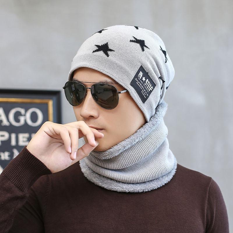 

Knitted Star Pattern Winter Hat For Men And Kids With Windproof And Warmth Features сірий колір