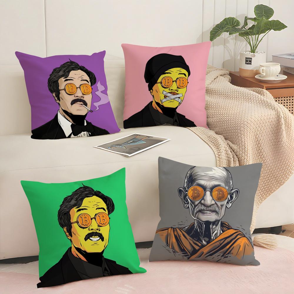 Design B-Bitcoin Cushion Cover Soft Short Plush Pillow Cover Smooth Cozy Texture Aesthetic Cushion Case Home Decor