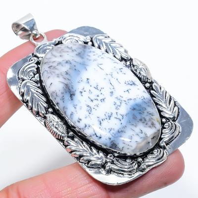 Natural Dendrite Opal Gemstone 925 Sterling Silver Gift Pendant 2.96" T6w16