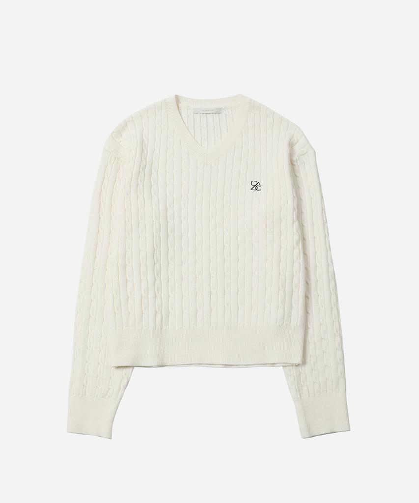 Solteuaenchokollis Sac Logo Cable V-Neck Knit Ivory 4W2316001