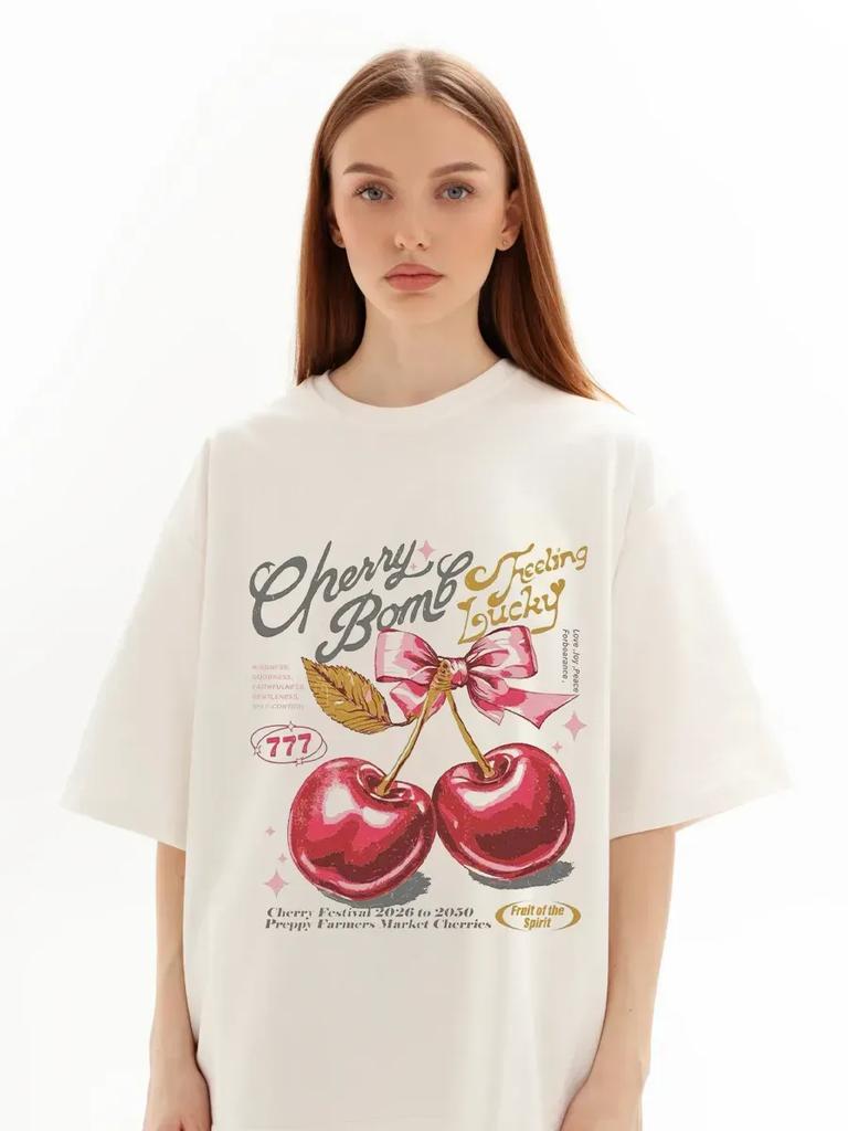 Oversized T-Shirt with Cherry Print