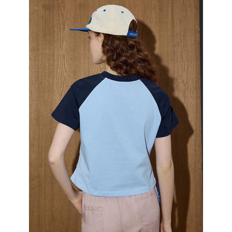 Coolhut Color-Blocked Raglan Sleeve Short-Sleeved Pure Cotton Sweet 2025 Summer Women's T-Shirt Preppy Style