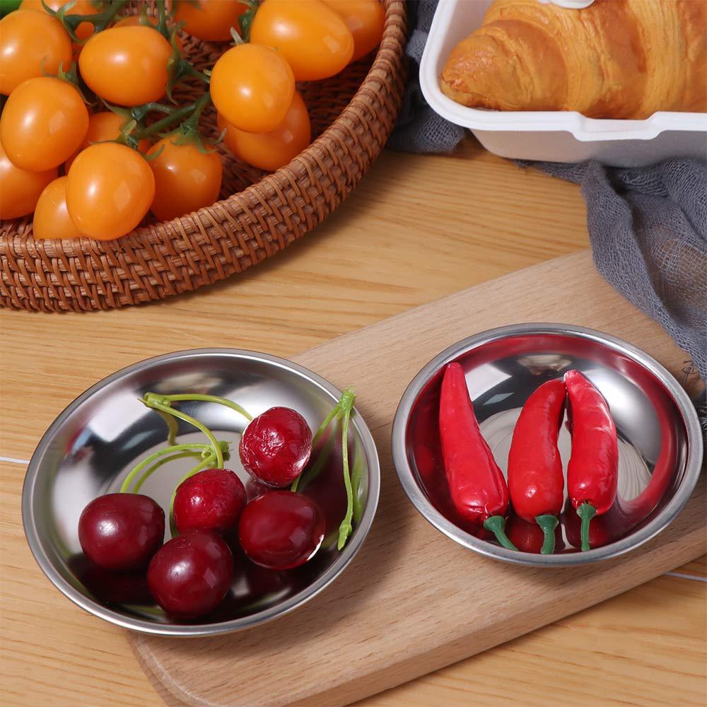 Round Food Snacks Seasoning Dishes Silver Appetizer Condiment Tray Dessert Dish  Vinegar