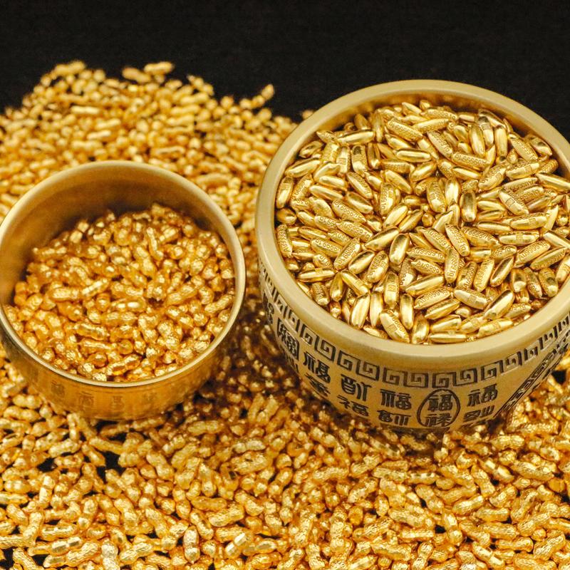 *100PCS 1CM Solid Gold Plated Rice Peanut Fortune Bowl Filler With Mini Ingots Chinese Lucky Decoration For Wealth Vase Display