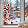 Holiday Decorative Door Clings Christmas Cat Sticker, Cute Santa Hat Kittens Wall Decal, Self Family Festive Interior Decorations Adhesive Waterproof
