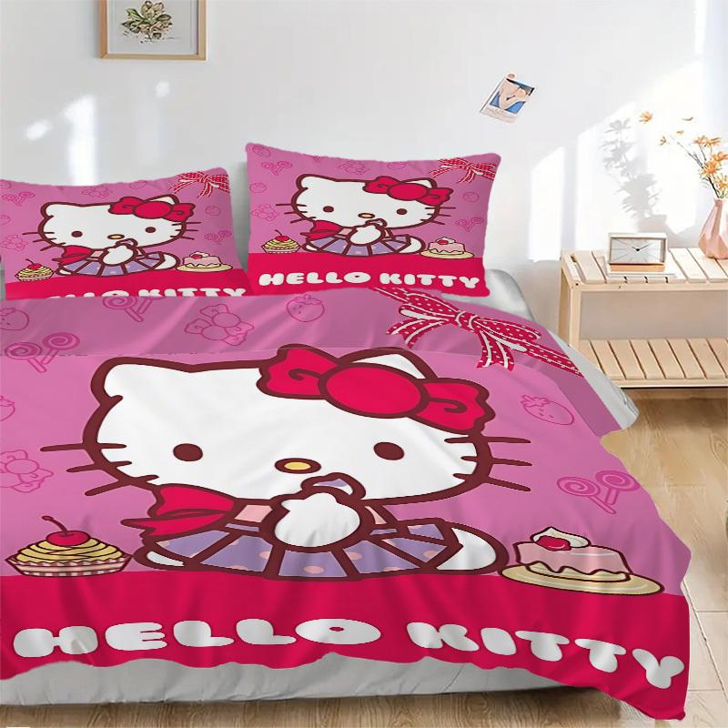 

3pcs Hello Kitty Cover Set, 1 Cover + 2 Pillowcases (No Insert), Bedding for All Seasons, Bedding,Bedroom Decor yy250922072 135x200cm