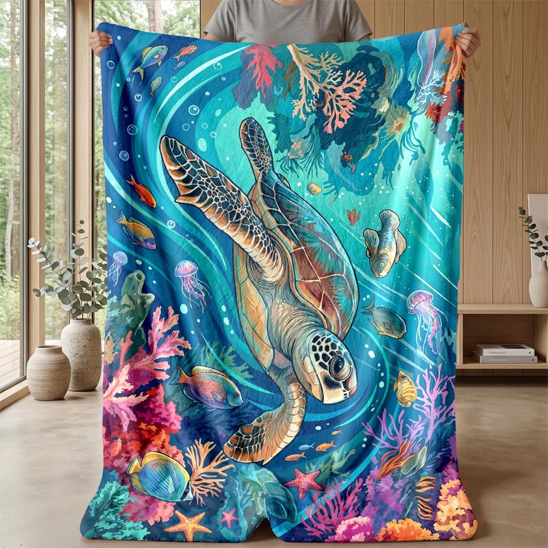 Ocean Life Adventure 24 Theme Blanket Lightweight Warm Flannel Blanket Decorative Throw Blanket for Home Decoration