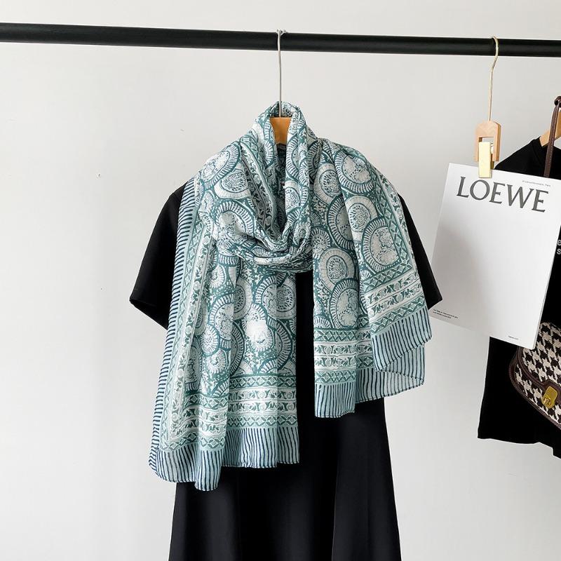 New Cotton and Linen Scarf Women's Autumn High-end Feeling Belt Buckle Printed Silk Scarf Angola Red Shawl