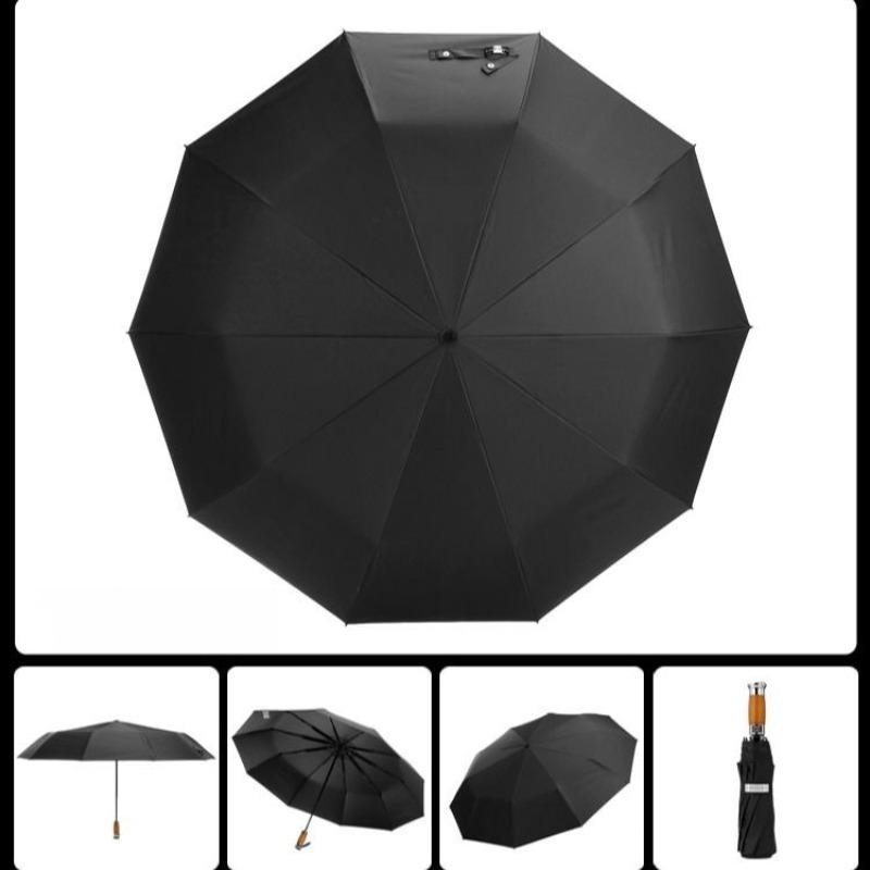 

High-end 10 Bone Black Plastic Wooden Handle Fully Automatic Sunny Umbrella Sun Protection Anti-ultraviolet Business Umbrella чёрный