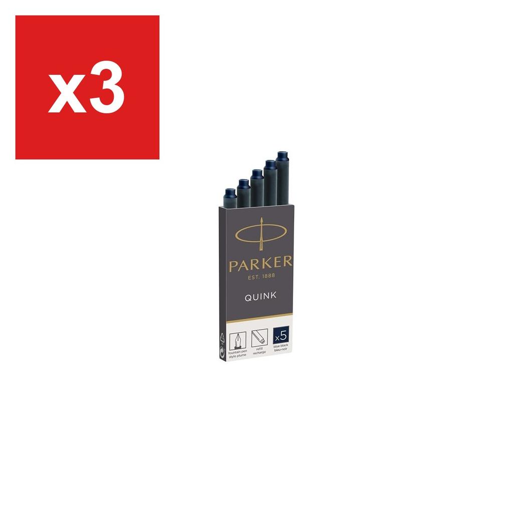 Fountain Pen Ink Cartridges, PARKER, Quink, Blue-Black, 5-Pack, 1950385