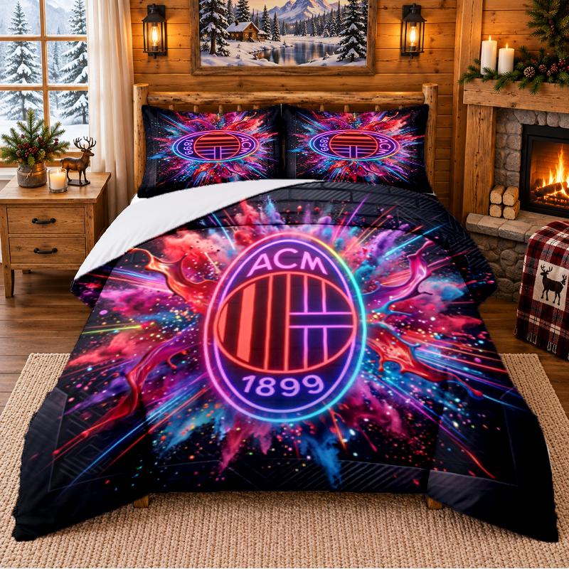 Printed 3Pcs Bedding Set AC Milan Pattern Bed Sheet Pillowcase For Bedroom Decor