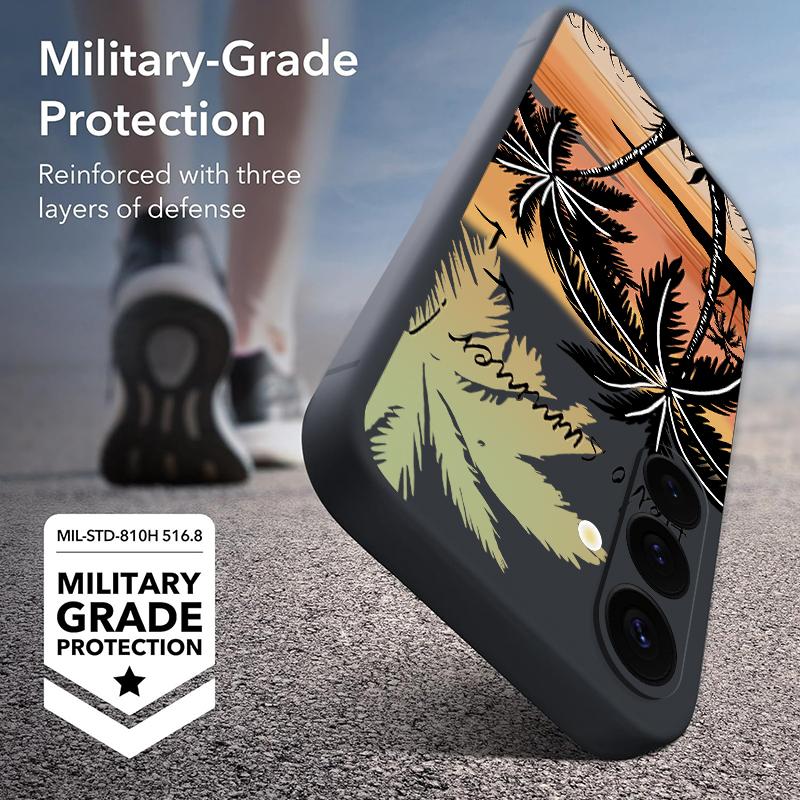 Seaside Coconut Print Case For Samsung Galaxy S26 Ultra S25 FE S24 S23 S22 Plus S21 FE Built-in Metal Plate Magnetic Silicone Cover