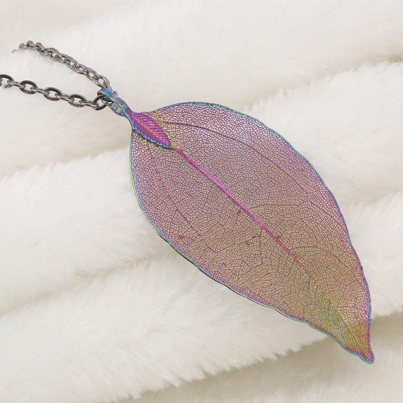 

LOVBEAFAS Natural Real Leaf Necklace for Women Wedding Zircon Evergreen Filigree Unique Chain Long Necklace Pendant Party Gift різнокольоровий