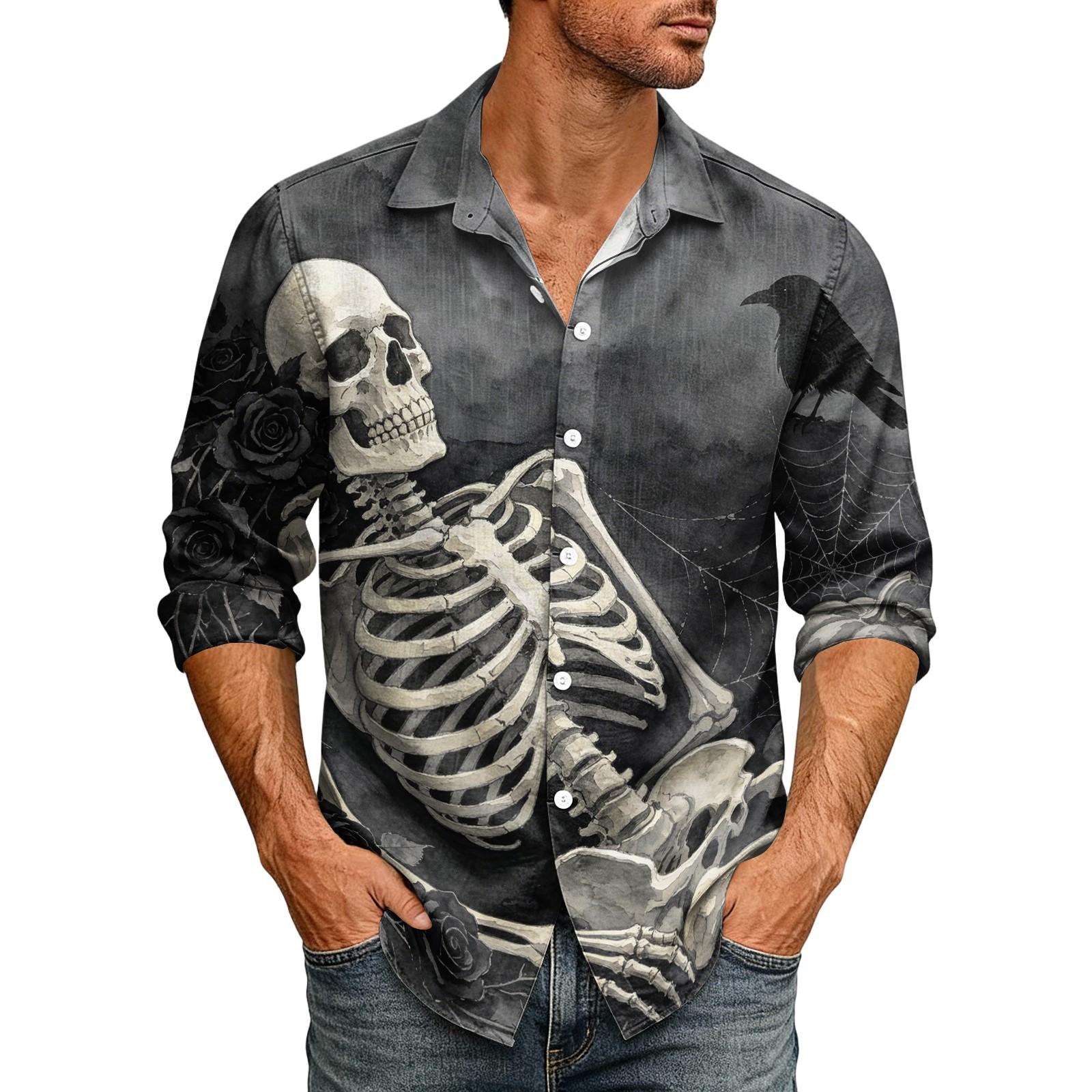 Men s Long Sleeve Cardigan with Halloween Print Casual Top XXL