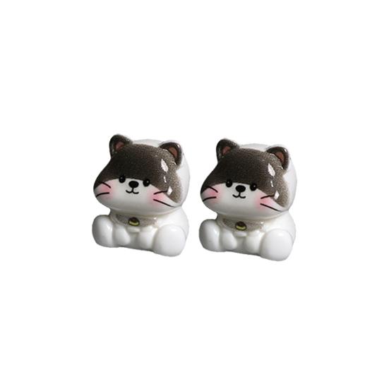 2 Pcs Mini Cat Figurines, Miniature Kittens Micro Landscape Decoration, Tiny Resin Animal Cake Toppers for DIY Terrarium Crafts, Fairy Moss Garden
