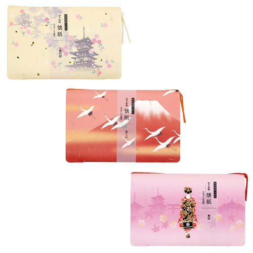 Kamiiso Sansho Made In Japan Kimono Beauty Kaishi (Japanese Paper) Set of 3 (Five-Story Pagoda, Mount Fuji, and Maiko)