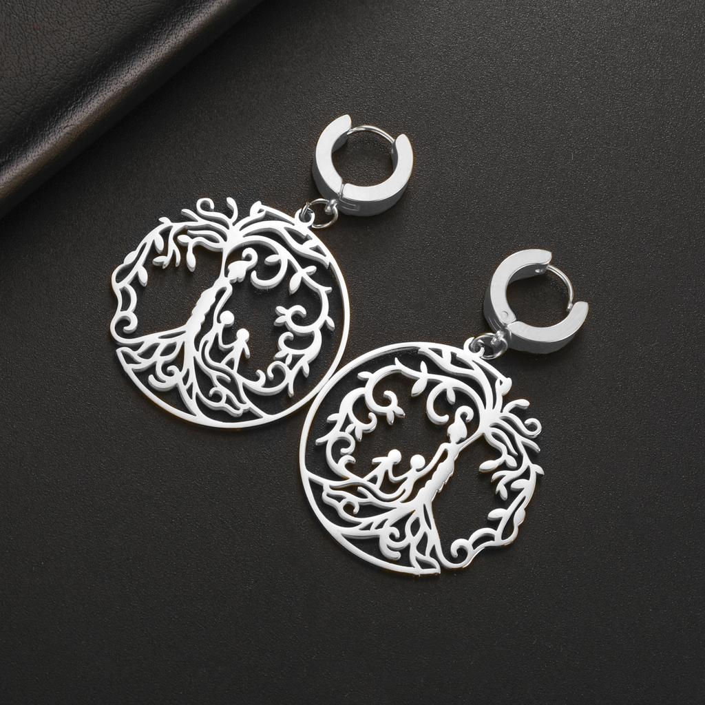 LIKGREAT Hot Sale Son Daughter Stainless Steel Tree of Life Drop Earrings Girls Boys Earring Jewelry for Women Family Gifts 2025