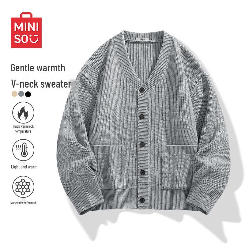 

MINISO Men s Soft V-Neck Knitted Cardigan Sweater 2XL