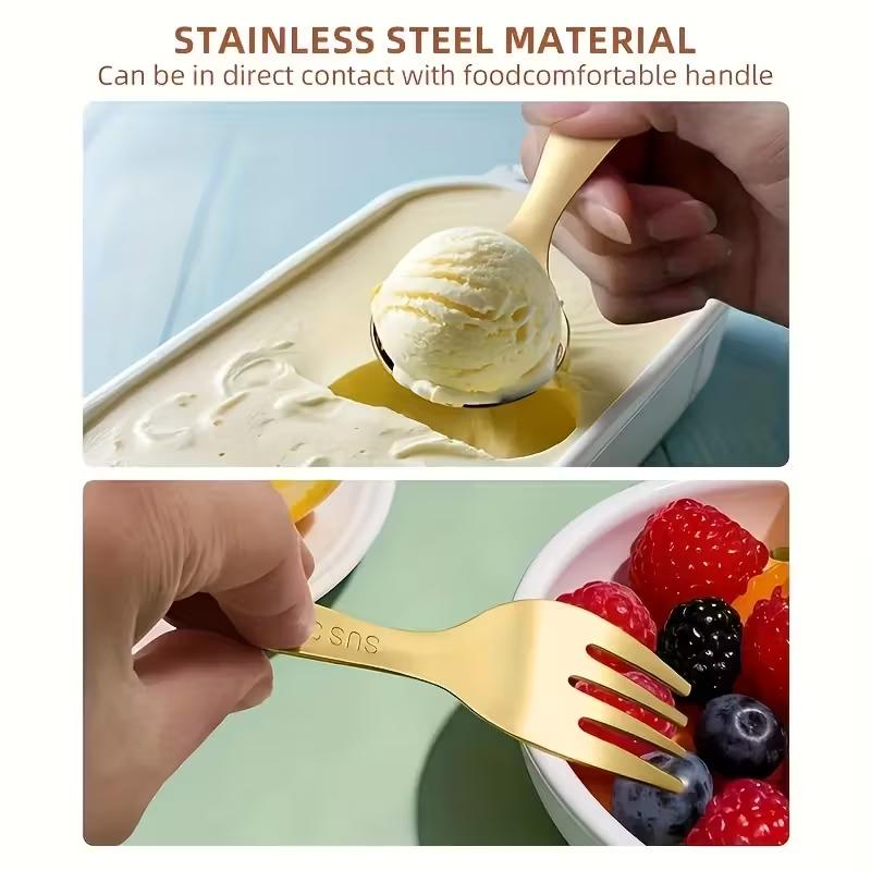 Langlebiges Gabel- und Löffelset 3-teiliges Besteckset, Edelstahl Mini kurzstielig spiegelpoliert Mini Eisdessert t