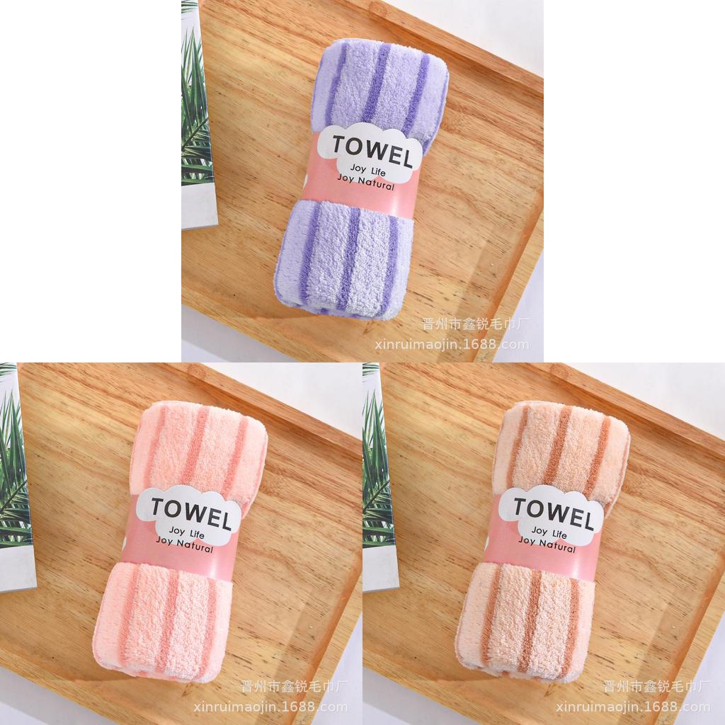 Coral Fleece Towel With Thick Absorbent Stripes For Home Use And Giftgiving